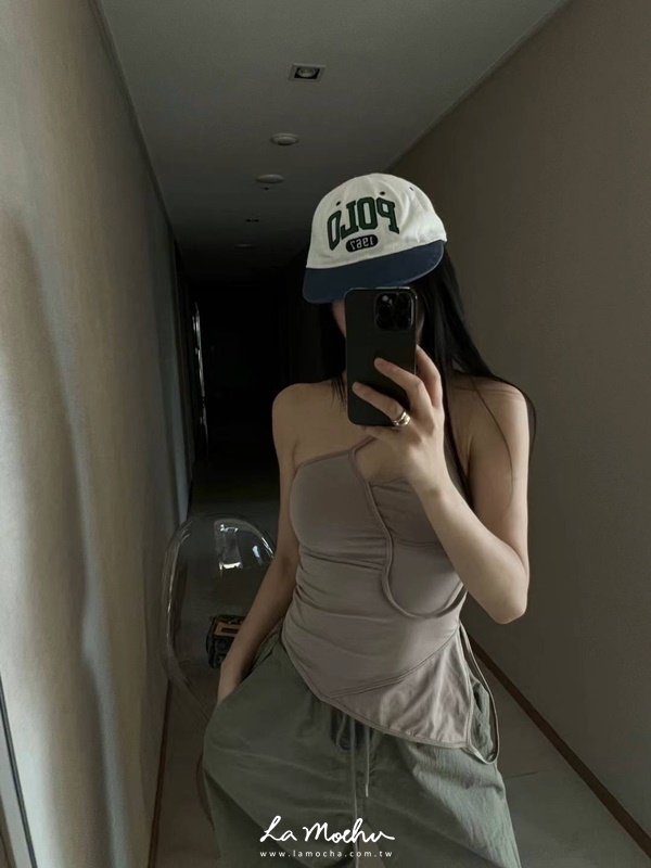 後綁帶單邊露肩不規則上衣